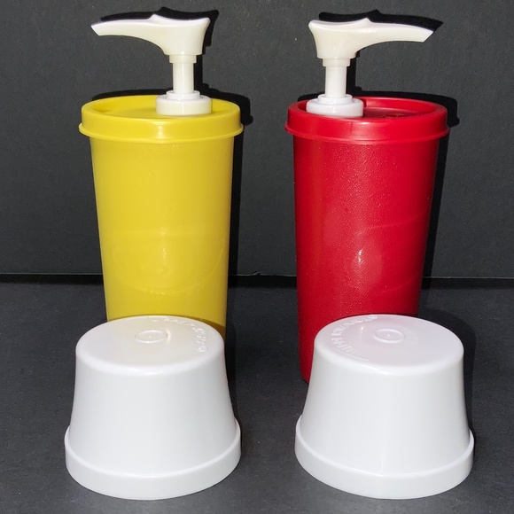Vintage Tupperware Ketchup & Mustard Condiment Pump Dispenser Container Like New - Picture 1 of 4